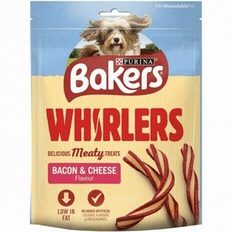 6 x 130g Bakers Dog Treat Bacon And Cheese Whirlers