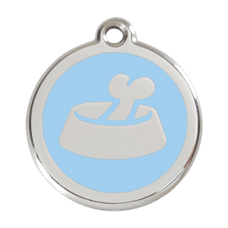 Red Dingo Stainless Steel Engraved Dog Tag Bone in Bowl Light Blue