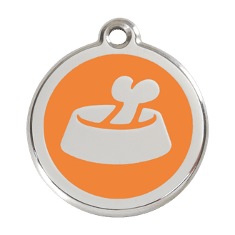 Red Dingo Stainless Steel Engraved Dog Tag Bone in Bowl Orange