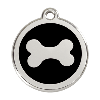 Red Dingo Stainless Steel Engraved Dog Tag Bone Black