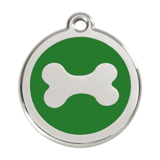 Red Dingo Stainless Steel Engraved Dog Tag Bone Green