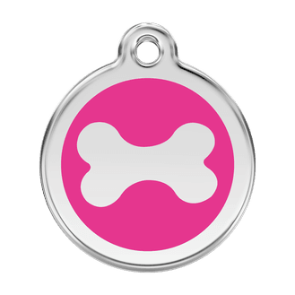 Red Dingo Stainless Steel Engraved Dog Tag Bone Hot Pink