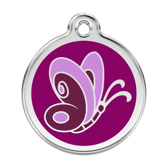 Red Dingo Stainless Steel Engraved Dog Tag Butterfly Purple