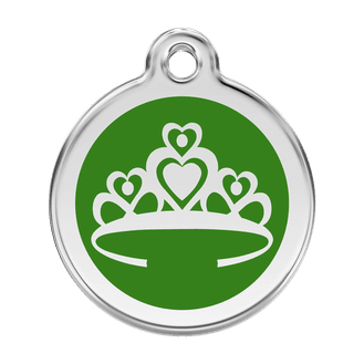 Red Dingo Stainless Steel Engraved Dog Tag Crown Green