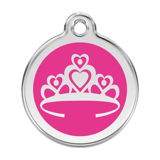 Red Dingo Stainless Steel Engraved Dog Tag Crown Hot Pink