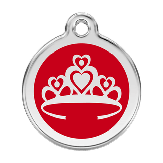 Red Dingo Stainless Steel Engraved Dog Tag Crown Red