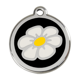 Red Dingo Stainless Steel Engraved Dog Tag Daisy Flower Black