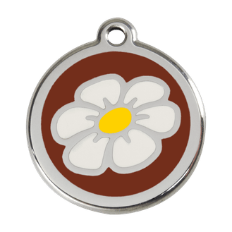 Red Dingo Stainless Steel Engraved Dog Tag Daisy Flower Brown