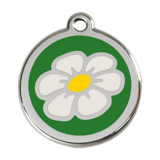 Red Dingo Stainless Steel Engraved Dog Tag Daisy Flower Green
