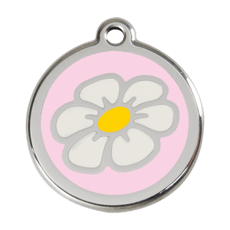 Red Dingo Stainless Steel Engraved Dog Tag Daisy Flower Pink