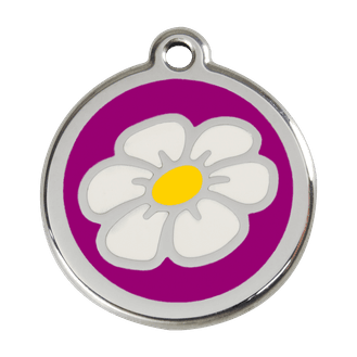 Red Dingo Stainless Steel Engraved Dog Tag Daisy Flower Purple