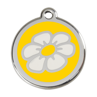 Red Dingo Stainless Steel Engraved Dog Tag Daisy Flower Yellow