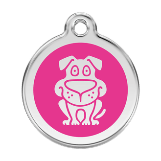 Red Dingo Stainless Steel Engraved Dog Tag Dog Hot Pink