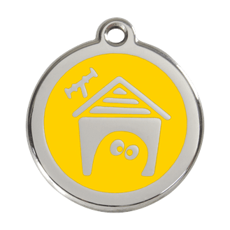 Red Dingo Stainless Steel Engraved Dog Tag Dog House Yellow