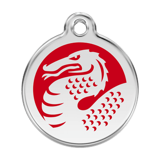 Red Dingo Stainless Steel Engraved Dog Tag Dragon Red
