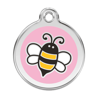 Red Dingo Stainless Steel Engraved Dog Tag Bumble Bee Pink
