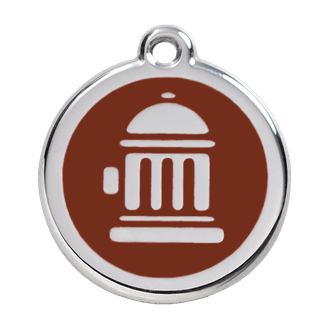 Red Dingo Stainless Steel Engraved Dog Tag Fire Hydrant Brown