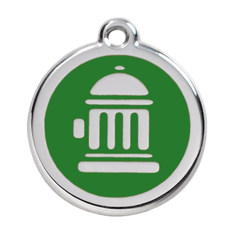 Red Dingo Stainless Steel Engraved Dog Tag Fire Hydrant Green
