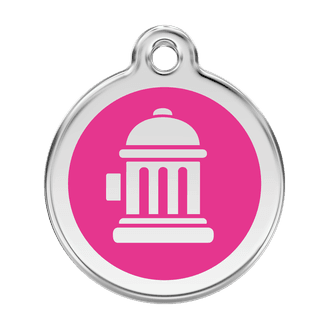 Red Dingo Stainless Steel Engraved Dog Tag Fire Hydrant Hot Pink