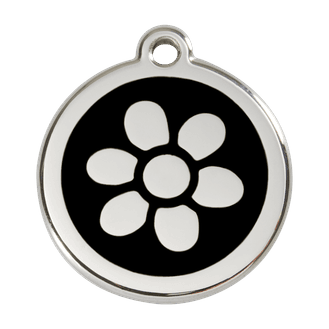 Red Dingo Stainless Steel Engraved Dog Tag Flower Black