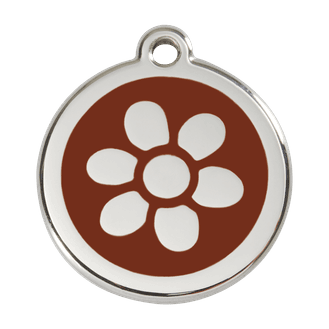 Red Dingo Stainless Steel Engraved Dog Tag Flower Brown