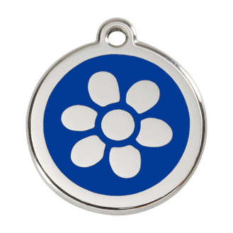 Red Dingo Stainless Steel Engraved Dog Tag Flower Navy
