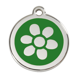 Red Dingo Stainless Steel Engraved Dog Tag Flower Green