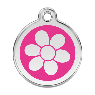 Red Dingo Stainless Steel Engraved Dog Tag Flower Hot Pink