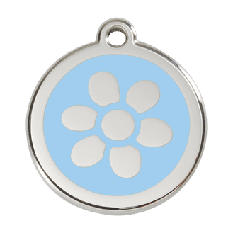 Red Dingo Stainless Steel Engraved Dog Tag Flower Light Blue