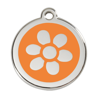 Red Dingo Stainless Steel Engraved Dog Tag Flower Orange