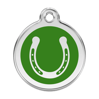 Red Dingo Stainless Steel Engraved Dog Tag Horse Shoe Green