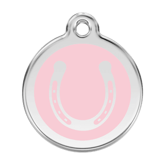 Red Dingo Stainless Steel Engraved Dog Tag Horse Shoe Pink