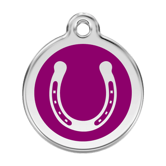 Red Dingo Stainless Steel Engraved Dog Tag Horse Shoe Purple