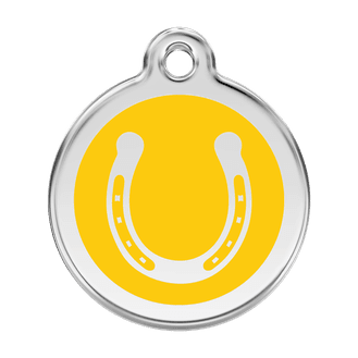 Red Dingo Stainless Steel Engraved Dog Tag Horse Shoe Yellow