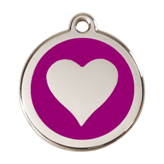 Red Dingo Stainless Steel Engraved Dog Tag Heart Purple