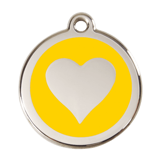 Red Dingo Stainless Steel Engraved Dog Tag Heart Yellow