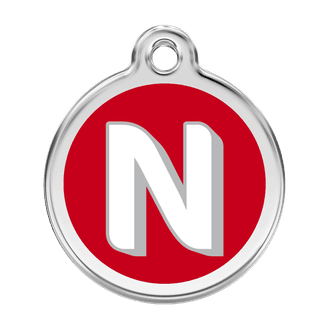 Red Dingo Stainless Steel Engraved Dog Tag Alphabet Tag Letter N Red