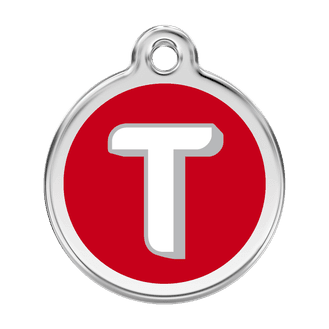 Red Dingo Stainless Steel Engraved Dog Tag Alphabet Tag Letter T Red