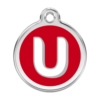 Red Dingo Stainless Steel Engraved Dog Tag Alphabet Tag Letter U Red