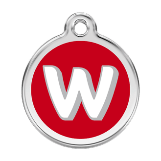 Red Dingo Stainless Steel Engraved Dog Tag Alphabet Tag Letter W Red
