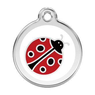 Red Dingo Stainless Steel Engraved Dog Tag Lady Bug White