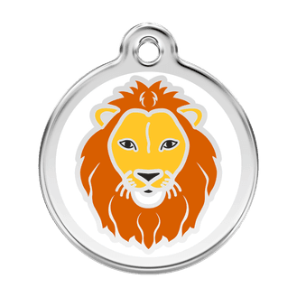 Red Dingo Stainless Steel Engraved Dog Tag Lion White