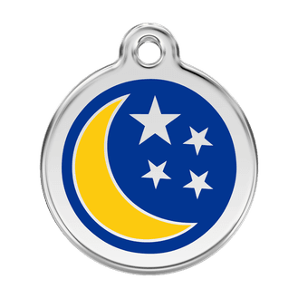Red Dingo Stainless Steel Engraved Dog Tag Moon &amp; Stars Navy
