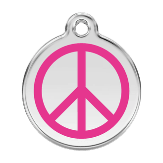 Red Dingo Stainless Steel Engraved Dog Tag Peace Hot Pink