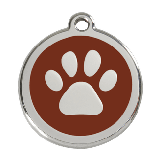 Red Dingo Stainless Steel Engraved Dog Tag Paw Print Brown