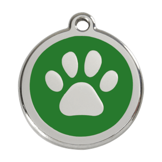 Red Dingo Stainless Steel Engraved Dog Tag Paw Print Green