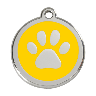 Red Dingo Stainless Steel Engraved Dog Tag Paw Print Yellow