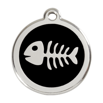 Red Dingo Stainless Steel Engraved Dog Tag Fish Skeleton Black