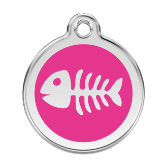 Red Dingo Stainless Steel Engraved Dog Tag Fish Skeleton Hot Pink