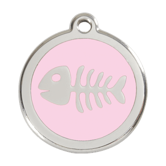 Red Dingo Stainless Steel Engraved Dog Tag Fish Skeleton Pink